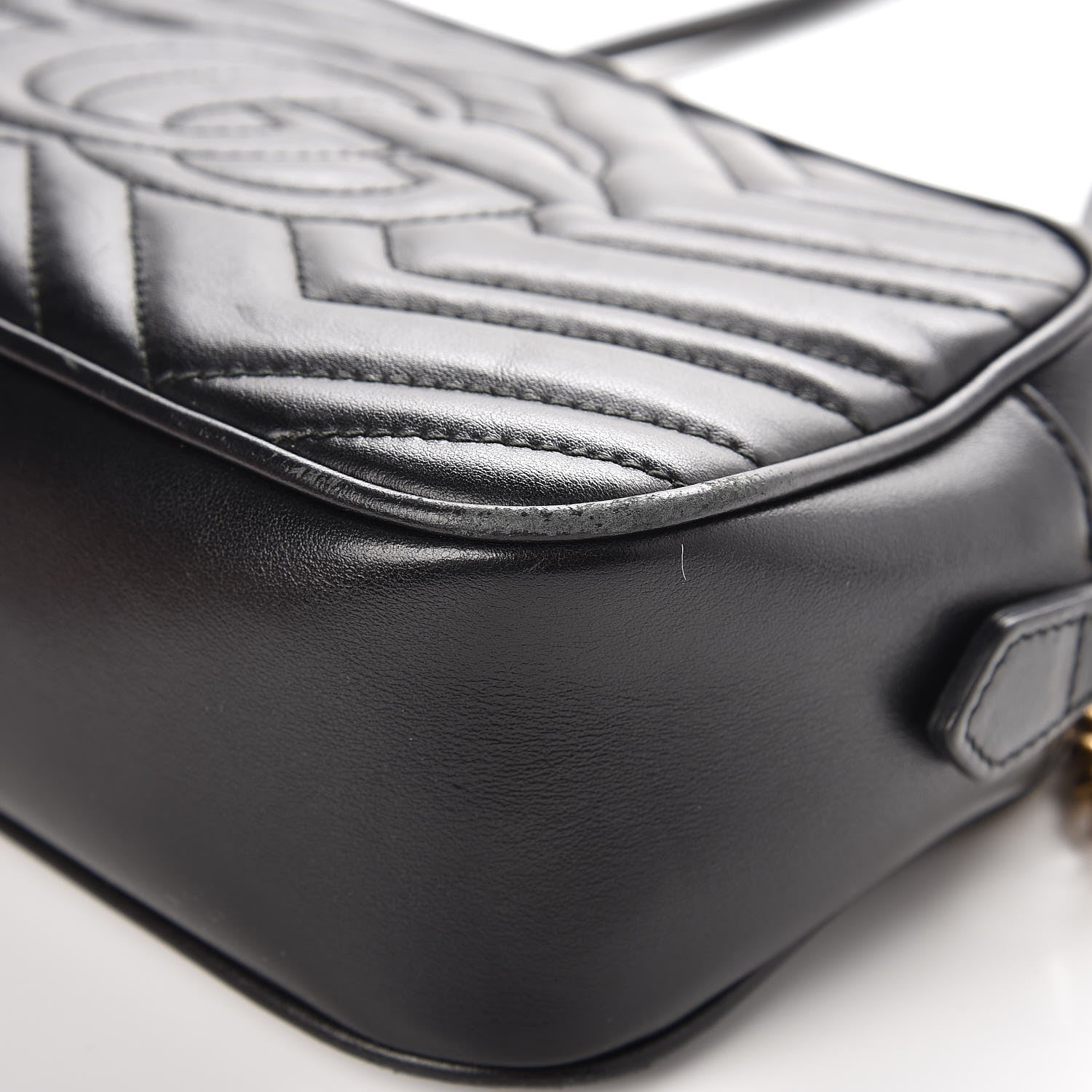 Gucci Calfskin Matelasse Small GG Marmont Chain Shoulder Bag Black 12 of 13