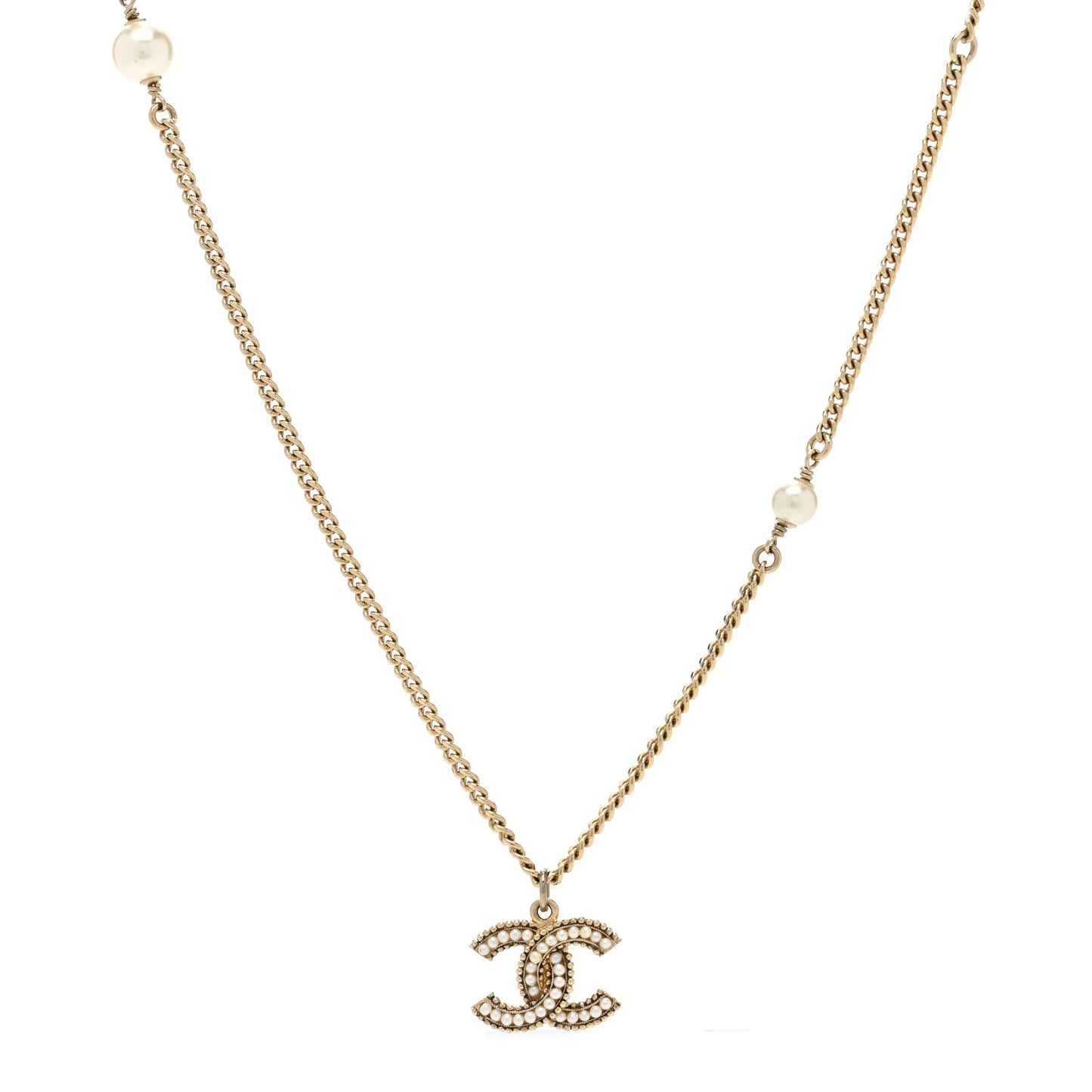 Pearl CC Pendant Necklace Gold