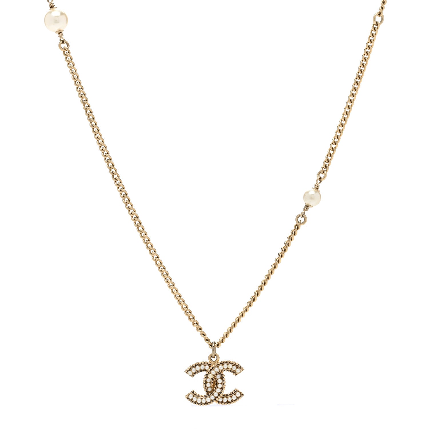 Chanel Pearl CC Pendant Necklace Gold 1 of 7