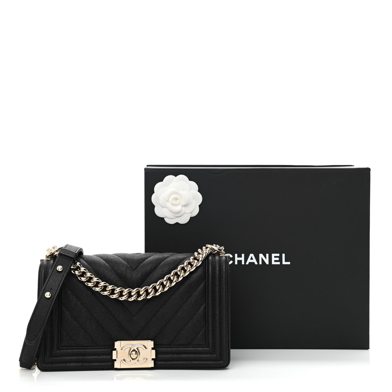 Chanel Caviar Chevron Quilted Medium Boy Flap Black 11 of 11