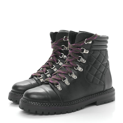 Chanel Lambskin Quilted Lace Up Boots 36 Black 3 of 8