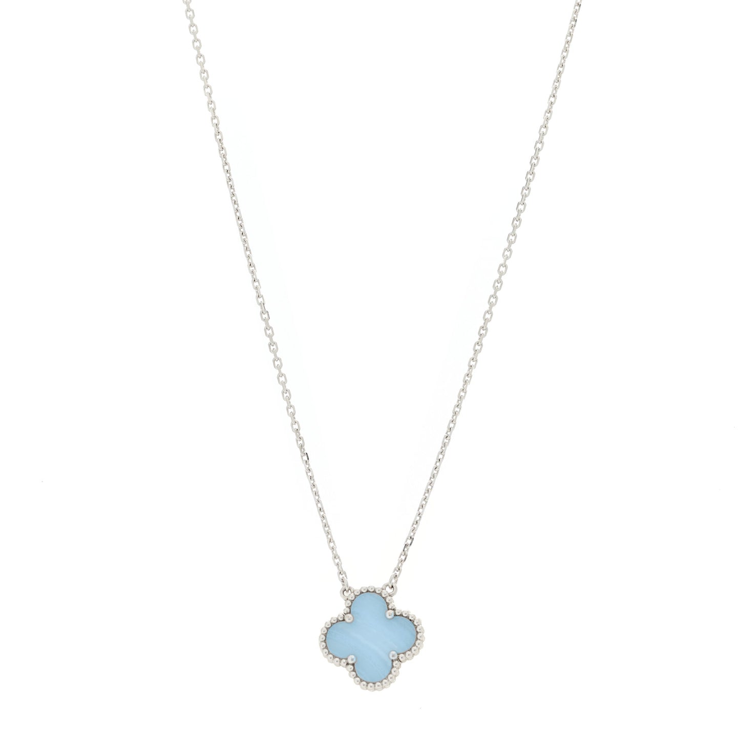 18K White Gold Chalcedony Vintage Alhambra Pendant Necklace
