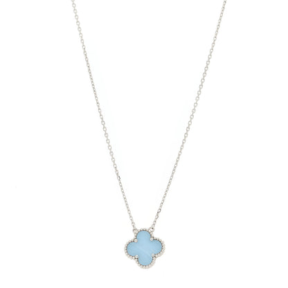 Van Cleef & Arpels 18K White Gold Chalcedony Vintage Alhambra Pendant Necklace 4 of 8
