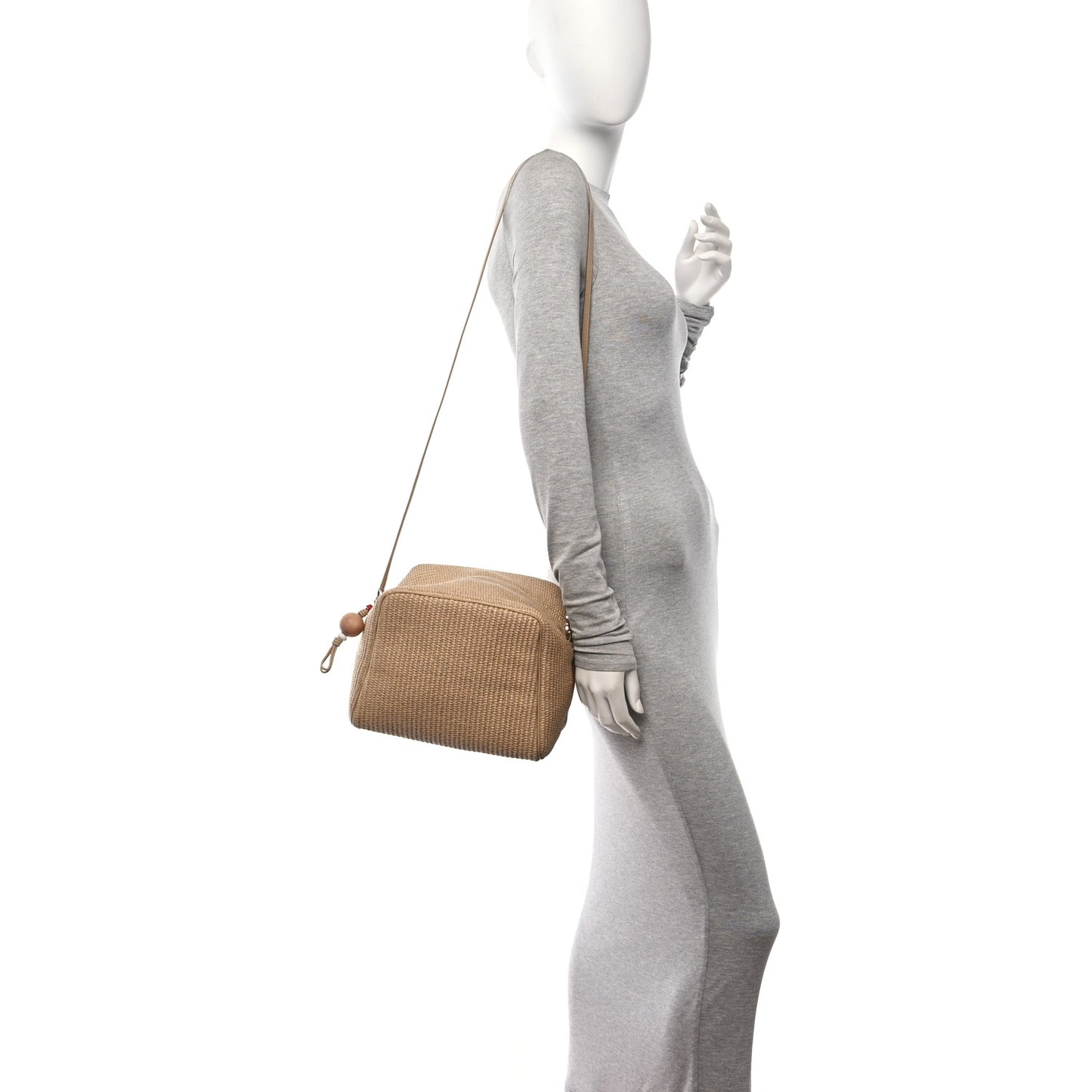 Cotton Raffia Puffy Pouch Clutch Bag
