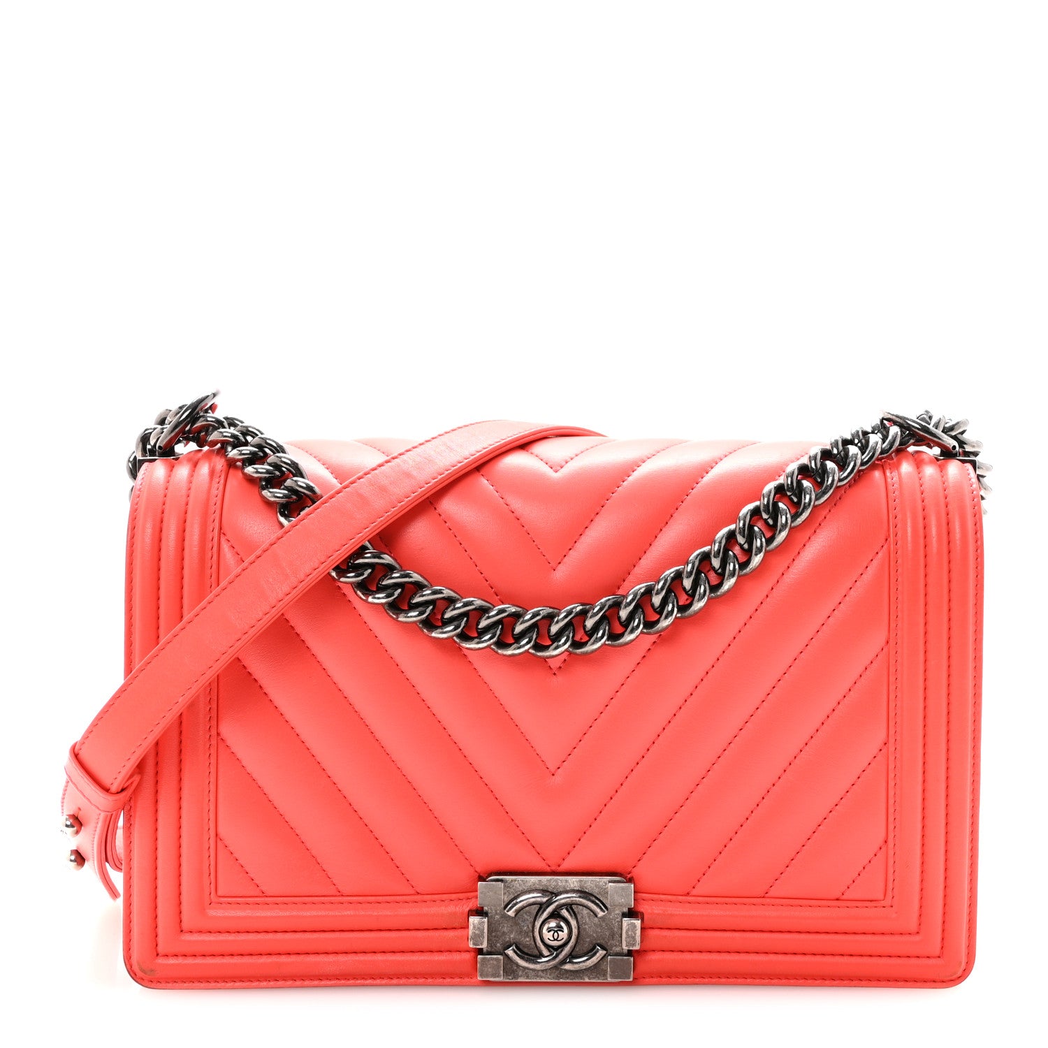 Chanel Lambskin Chevron Quilted Medium Boy Flap Orange 1 of 10