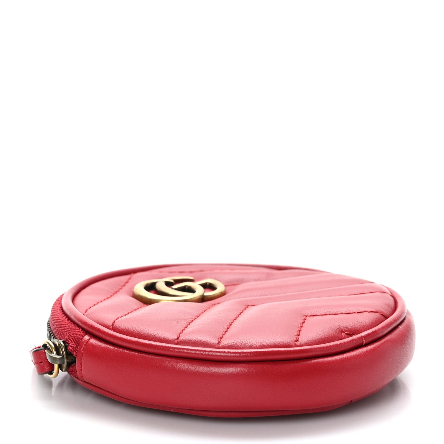 Gucci Calfskin Matelasse GG Marmont Round Coin Purse Hibiscus Red 4 of 7