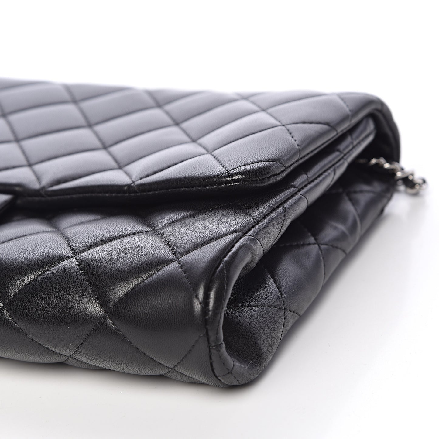 Lambskin Quilted Clutch With Chain Flap Black