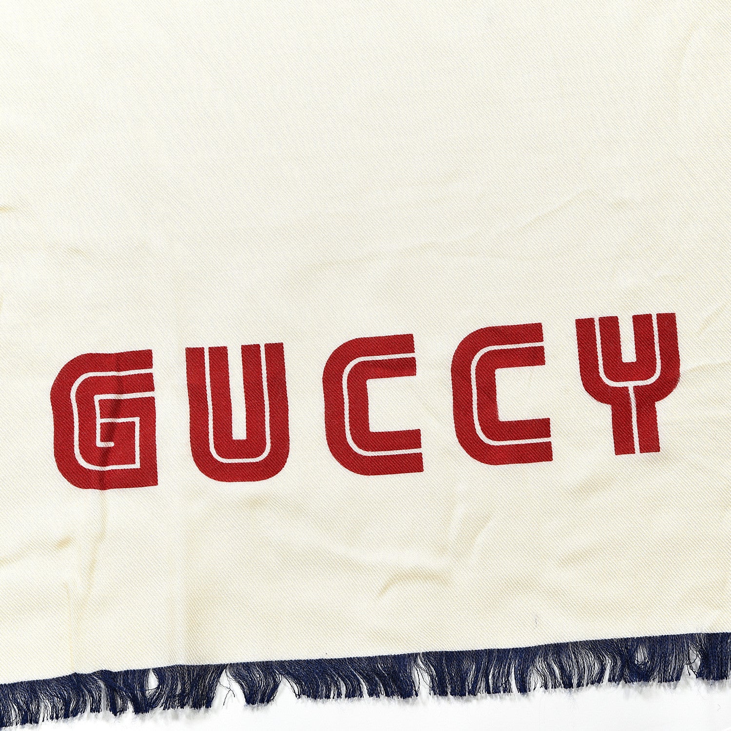 Gucci X SEGA Silk Modal Web GUCCY Scarf Ivory Blue Red 2 of 3