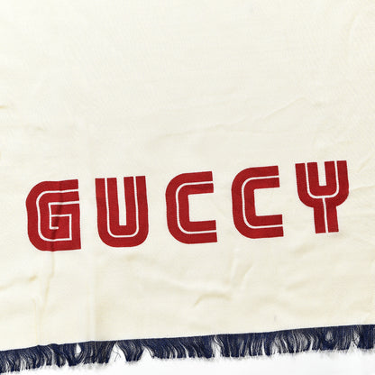 Gucci X SEGA Silk Modal Web GUCCY Scarf Ivory Blue Red 2 of 3