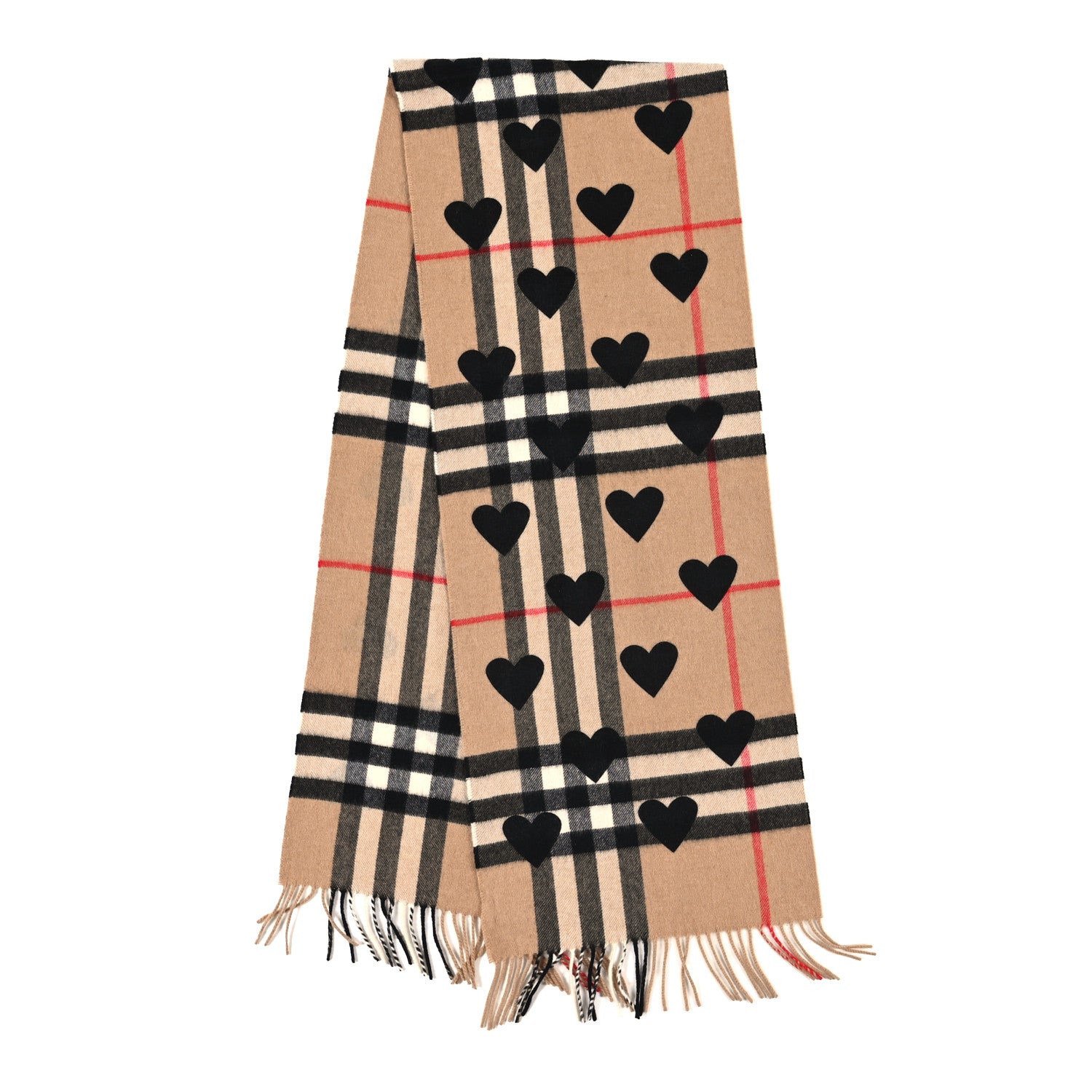 Burberry Cashmere Giant Heart Fringe Scarf Camel 2 of 4