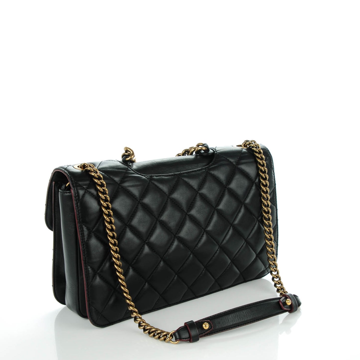 Calfskin Quilted Large Perfect Edge Flap Black