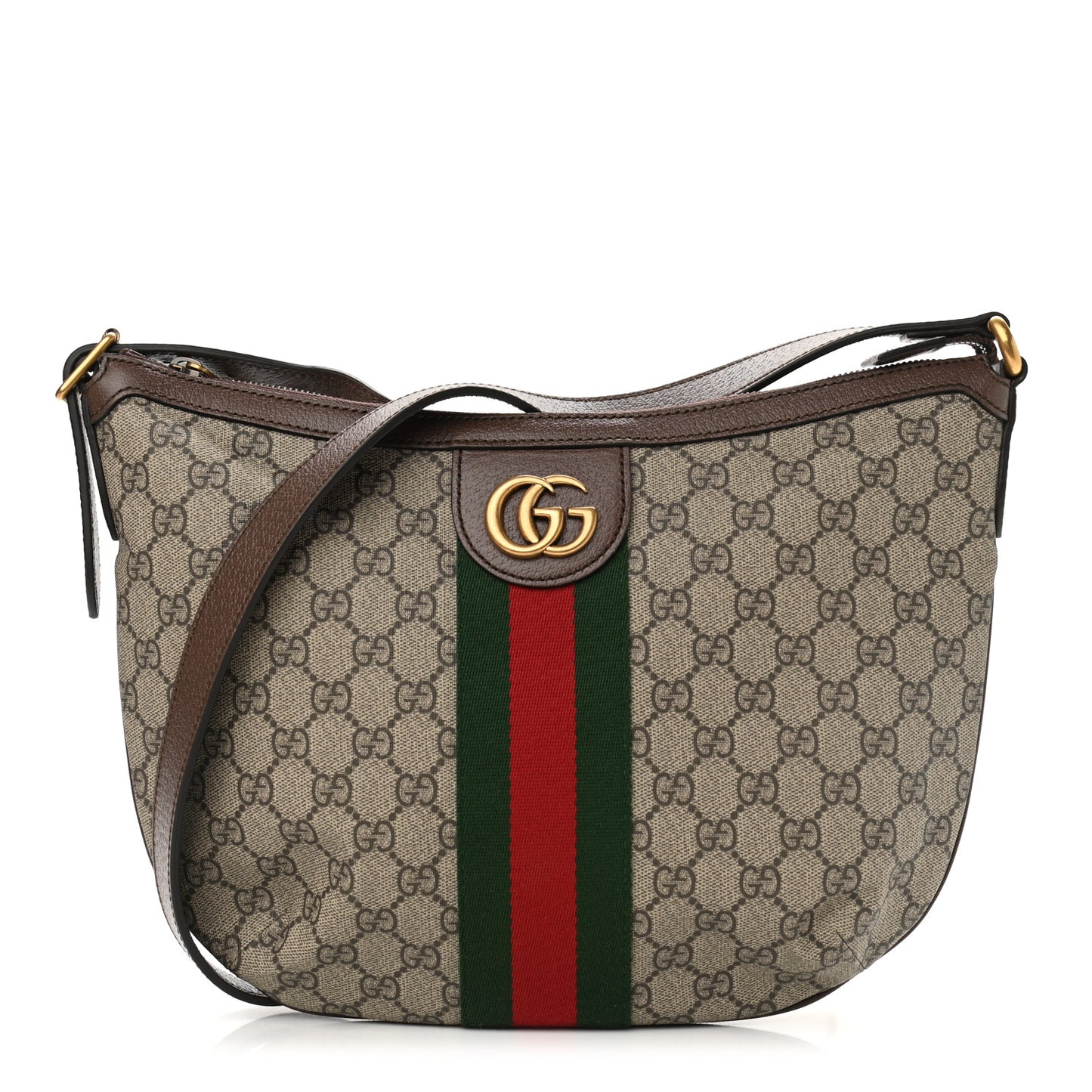 GG Supreme Monogram Web Small Ophidia Half Moon Hobo Brown