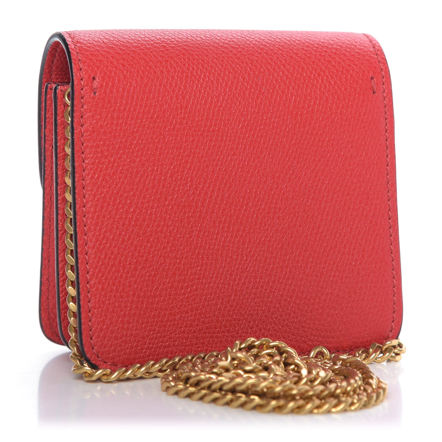 Grainy Calfskin Vlogo Compact Wallet with Chain Rouge Pur