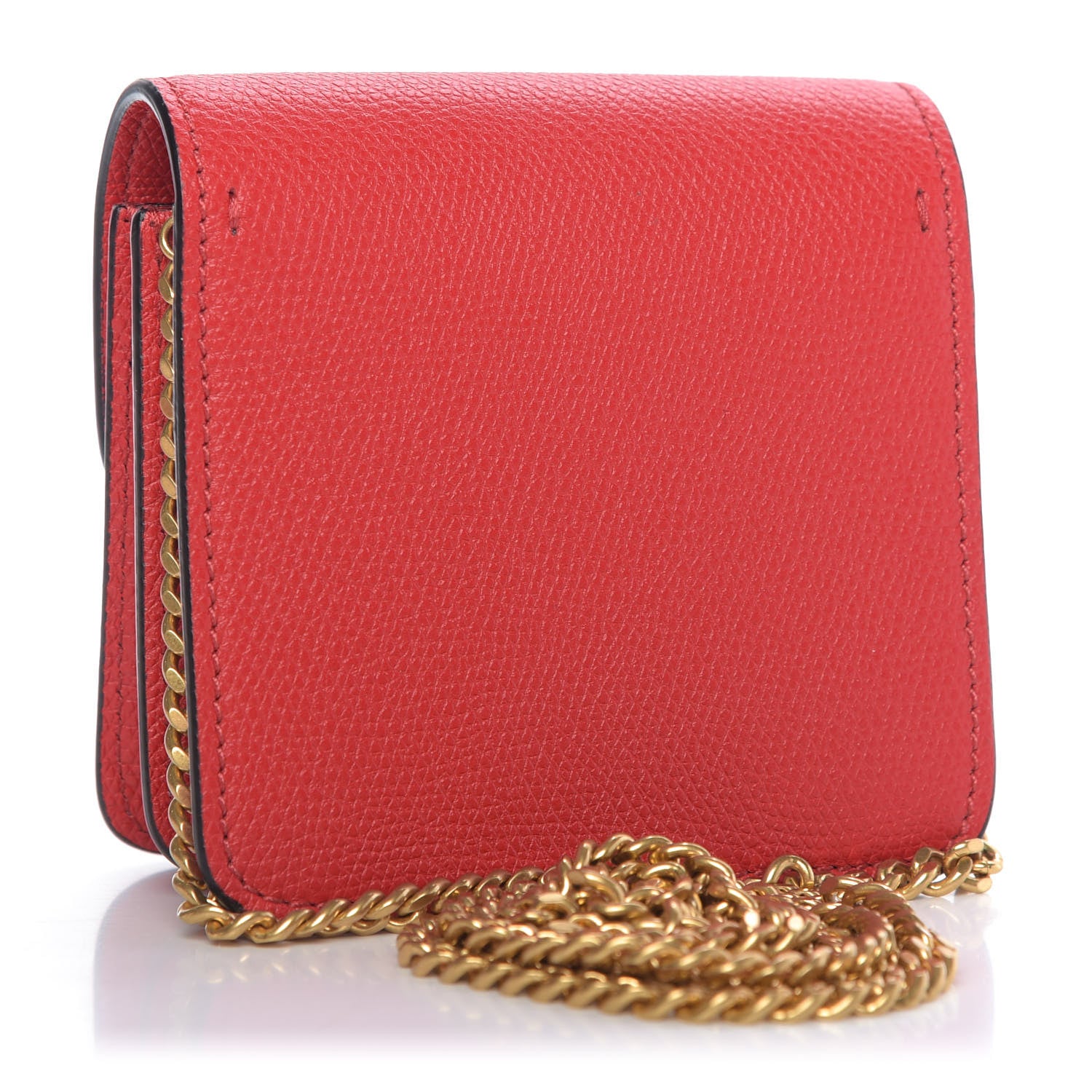 Valentino Garavani Grainy Calfskin Vlogo Compact Wallet with Chain Rouge Pur 3 of 8