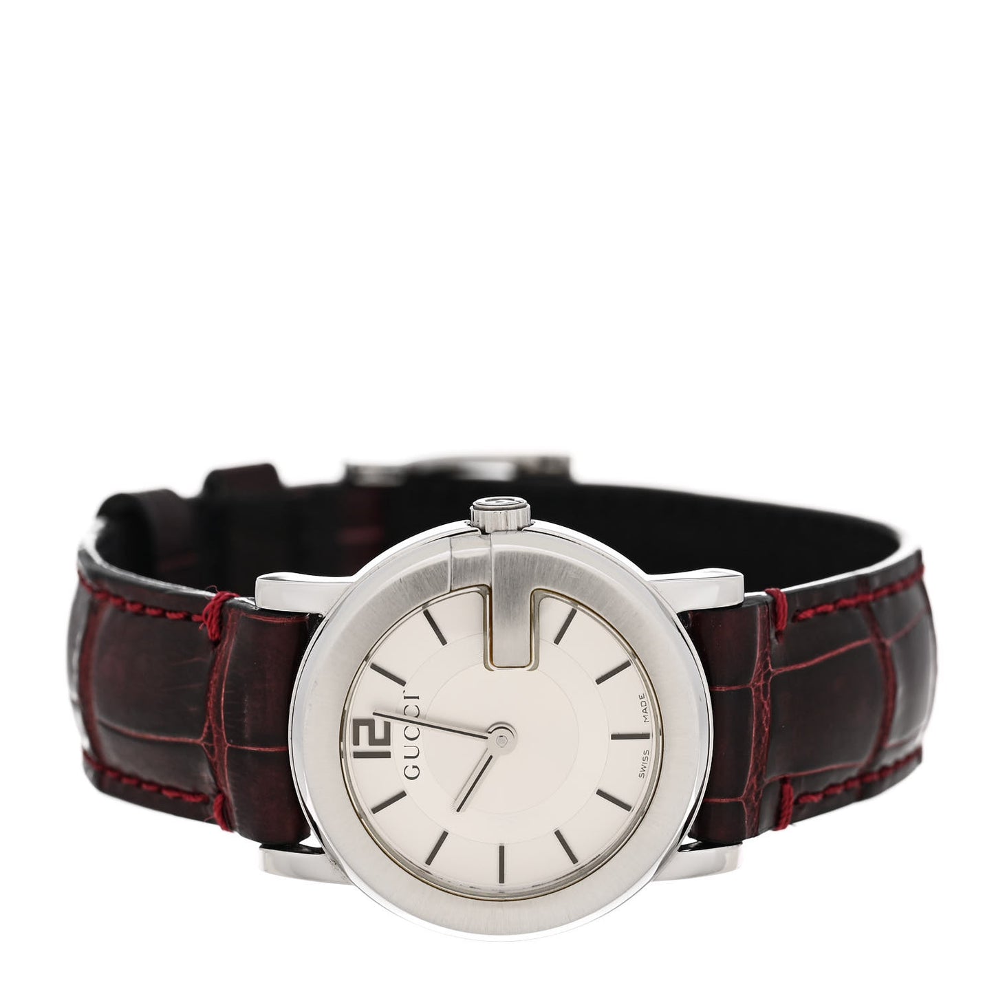 Stainless Steel Alligator 27mm 101L Quartz Watch Burgundy