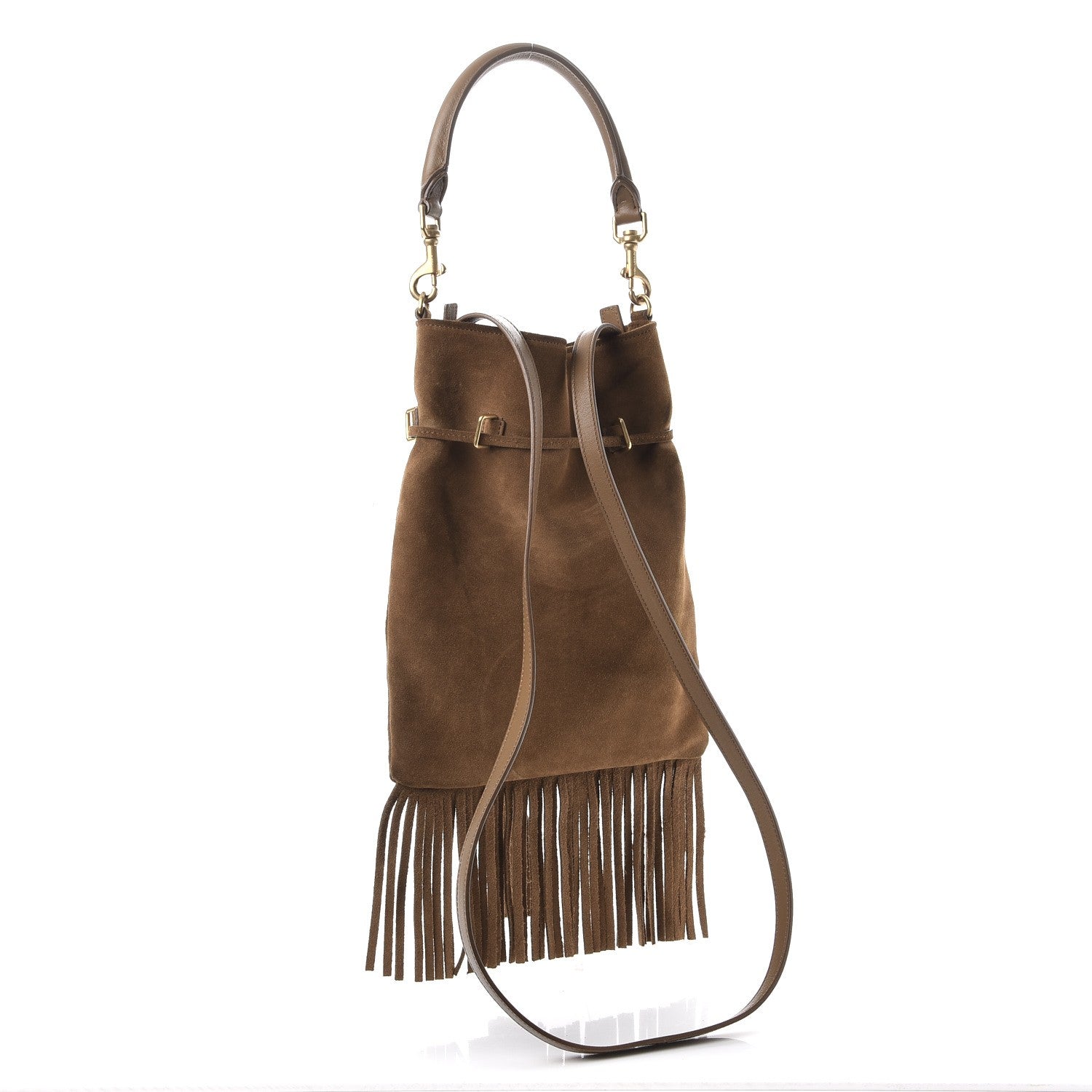 Saint Laurent Suede Fringe Small Monogram Bucket Bag Light Ocre 4 of 8