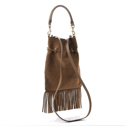 Saint Laurent Suede Fringe Small Monogram Bucket Bag Light Ocre 4 of 8