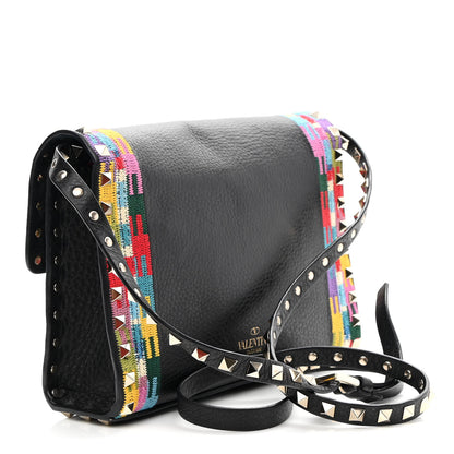 Valentino Garavani Pebbled Calfskin Embroidered Medium Rockstud Flip Lock Crossbody Bag Black 3 of 10