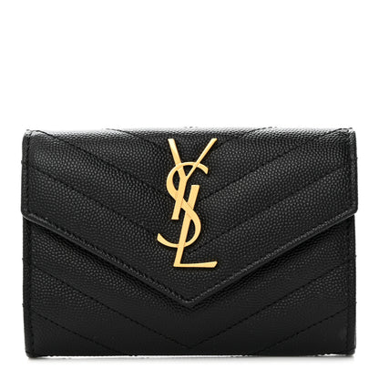 Saint Laurent Grain De Poudre Matelasse Chevron Small Monogram Envelope Wallet Black 1 of 7