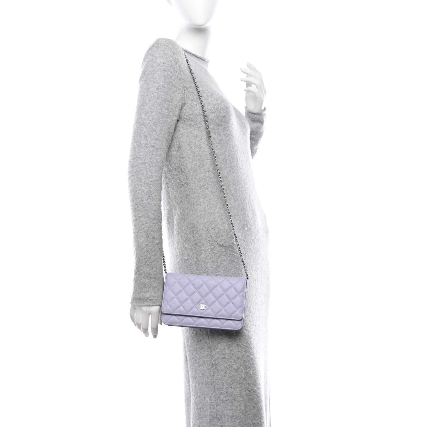 Chanel Caviar Quilted Wallet on Chain WOC Light Purple 2 of 12