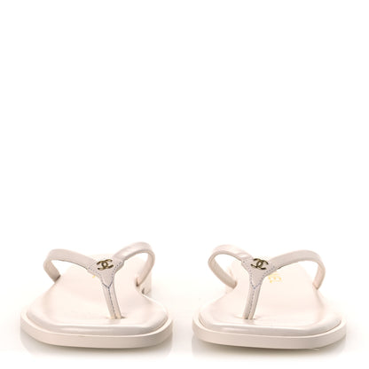 Chanel Goatskin CC Times Square Thong Sandals 37.5 White 3 of 14