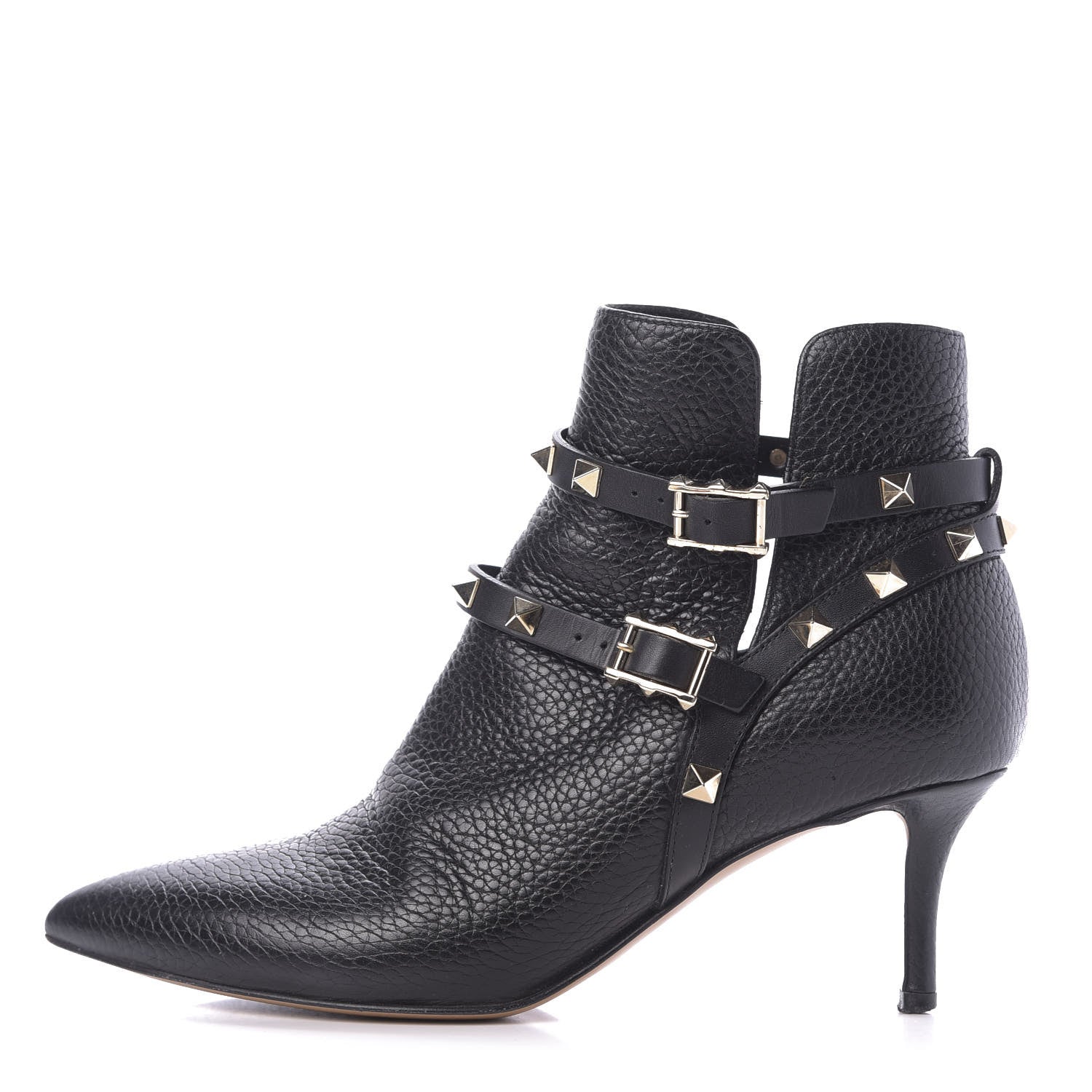 Valentino Garavani Pebbled Calfskin Rockstud Double Buckle 65mm Ankle Boots 36.5 Black 1 of 12