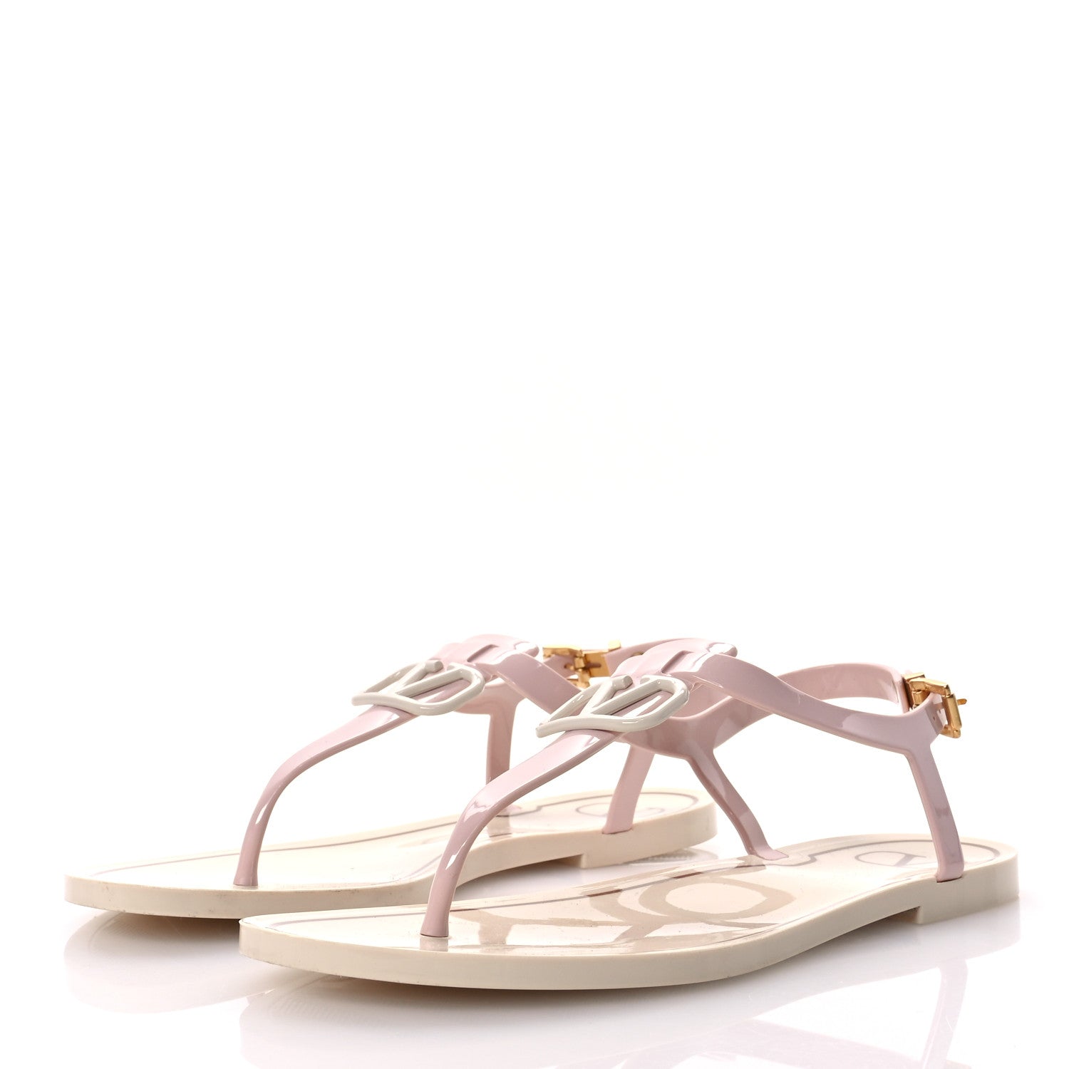 Valentino Garavani PVC Vlogo Flat Thong Sandals 37 Rose Quartz Light Ivory 4 of 7