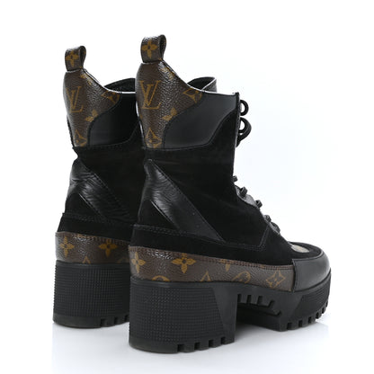 Louis Vuitton Suede Calfskin Monogram Laureate Platform Desert Boots 38 Black 4 of 7