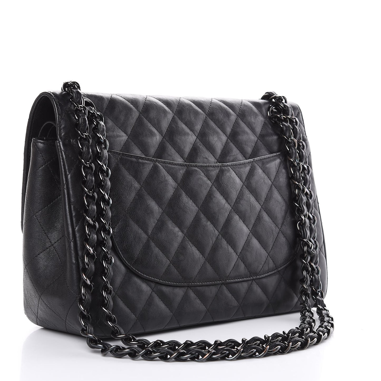 Crumpled Calfskin Quilted Jumbo Double Flap So Black