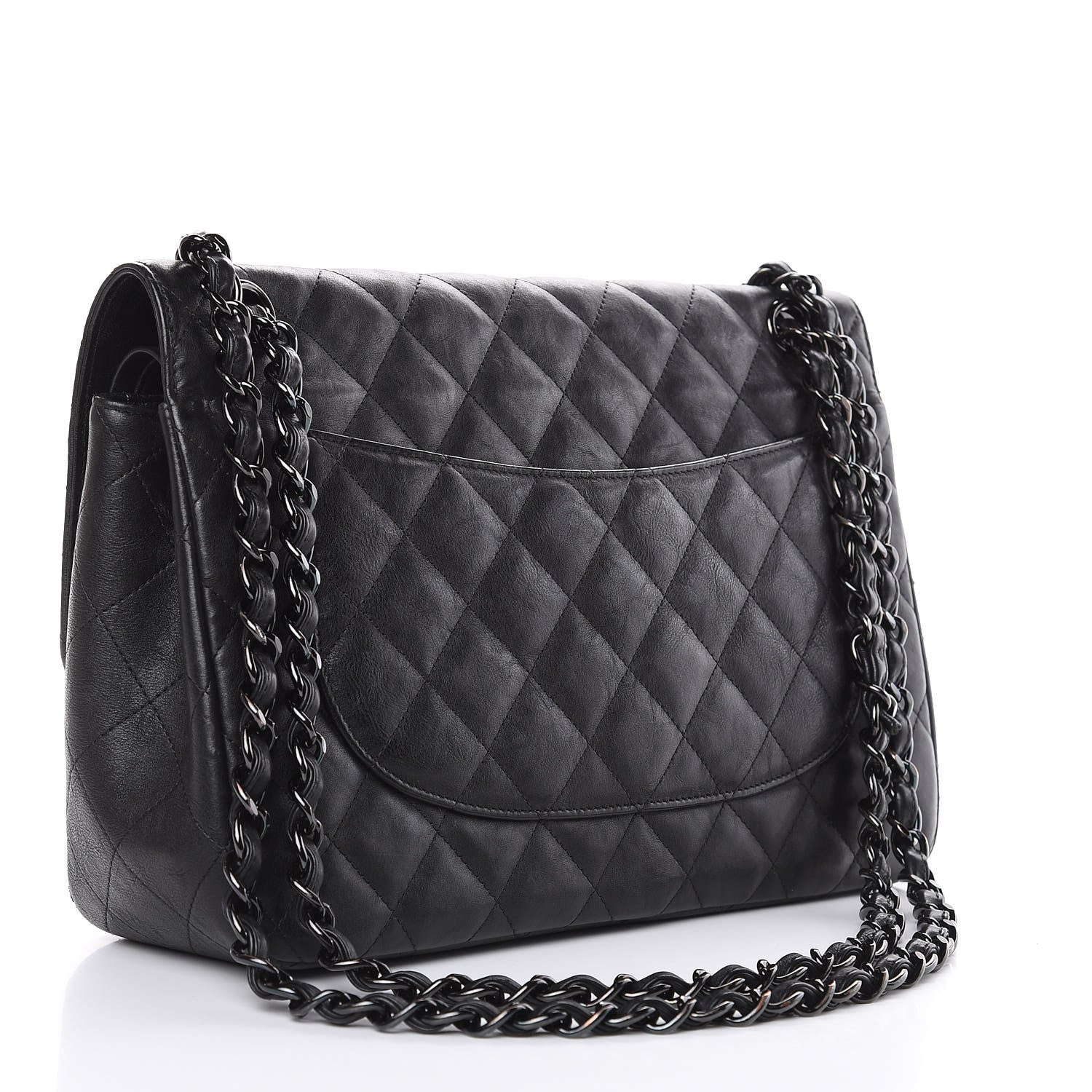 Chanel Crumpled Calfskin Quilted Jumbo Double Flap So Black 3 of 13