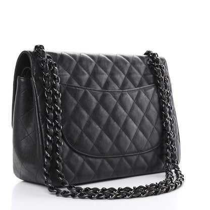 Chanel Crumpled Calfskin Quilted Jumbo Double Flap So Black 3 of 13