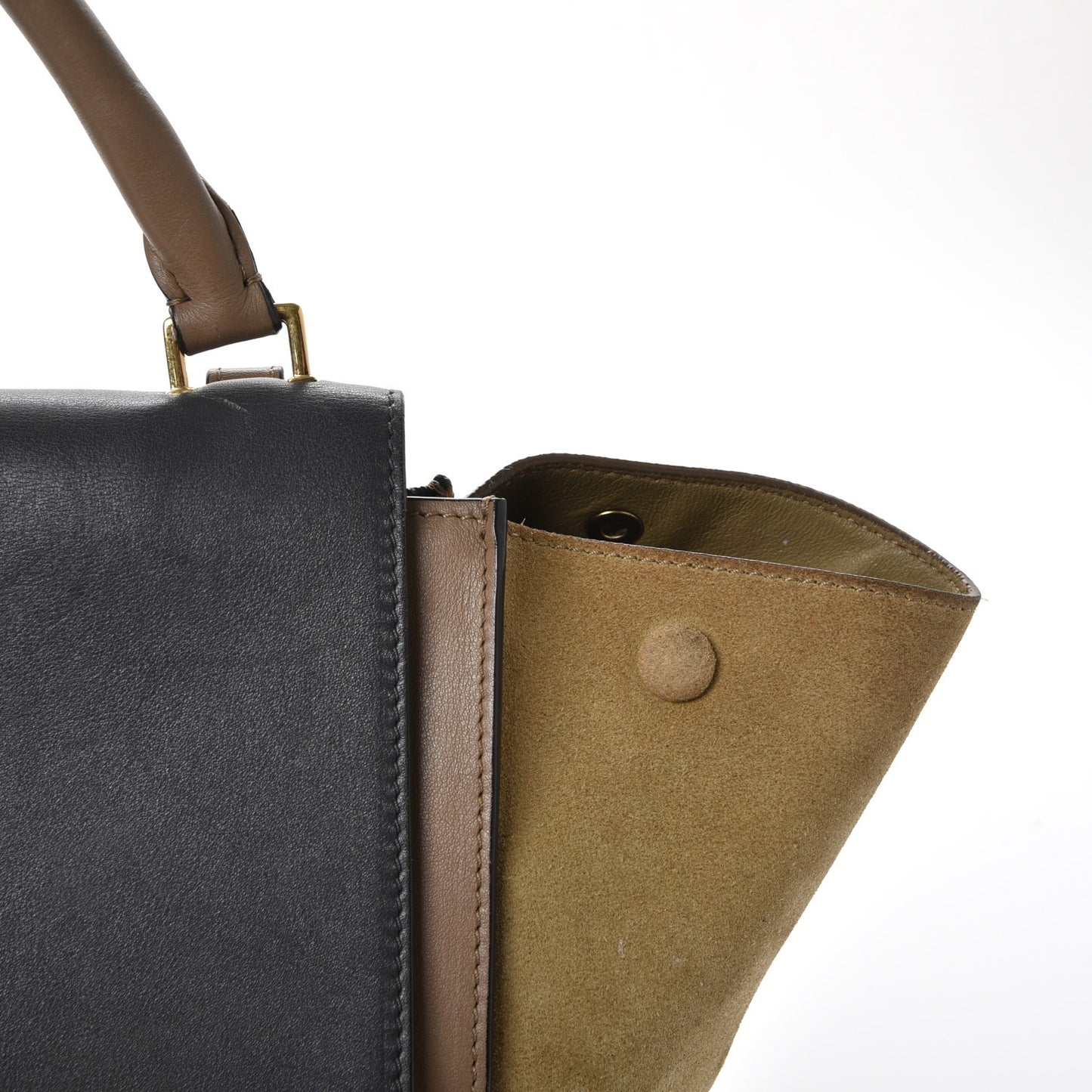 Smooth Calfskin Suede Medium Tri-Color Trapeze Olive