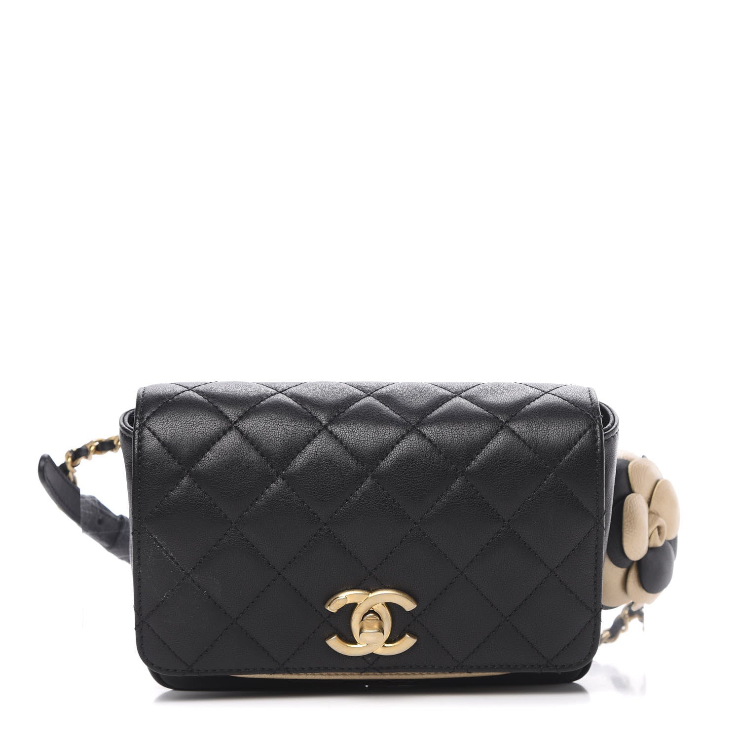 Chanel Lambskin Quilted Camellia Flower Waist Flap Black 1 of 11