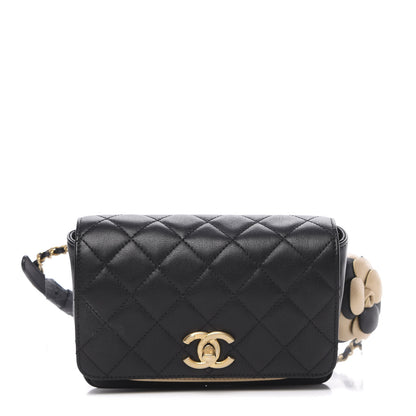 Chanel Lambskin Quilted Camellia Flower Waist Flap Black 1 of 11