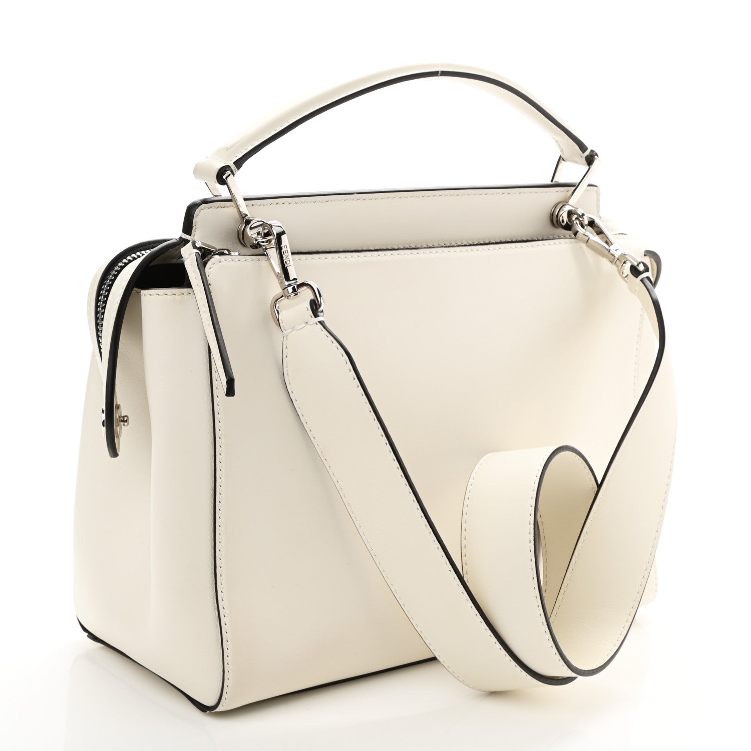 Fendi Vitello Baltico Dolce Shiny Nappa Lace Up DotCom Satchel White Parrot 4 of 13