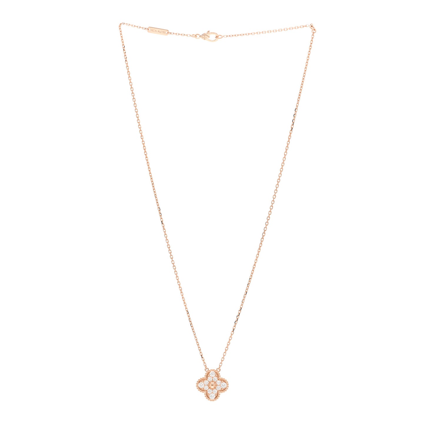 18K Rose Gold Diamond Vintage Alhambra Pendant Necklace