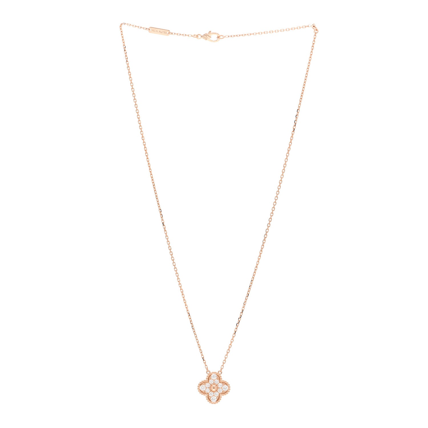 Van Cleef & Arpels 18K Rose Gold Diamond Vintage Alhambra Pendant Necklace 3 of 6