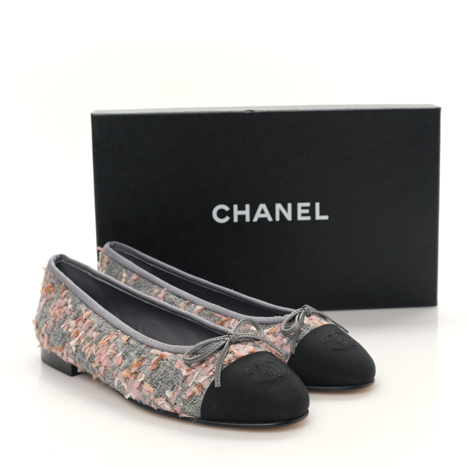 Chanel Tweed Grosgrain Cap Toe Ballerina Flats 38 Gray Pink Black 9 of 9