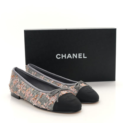 Chanel Tweed Grosgrain Cap Toe Ballerina Flats 38 Gray Pink Black 9 of 9