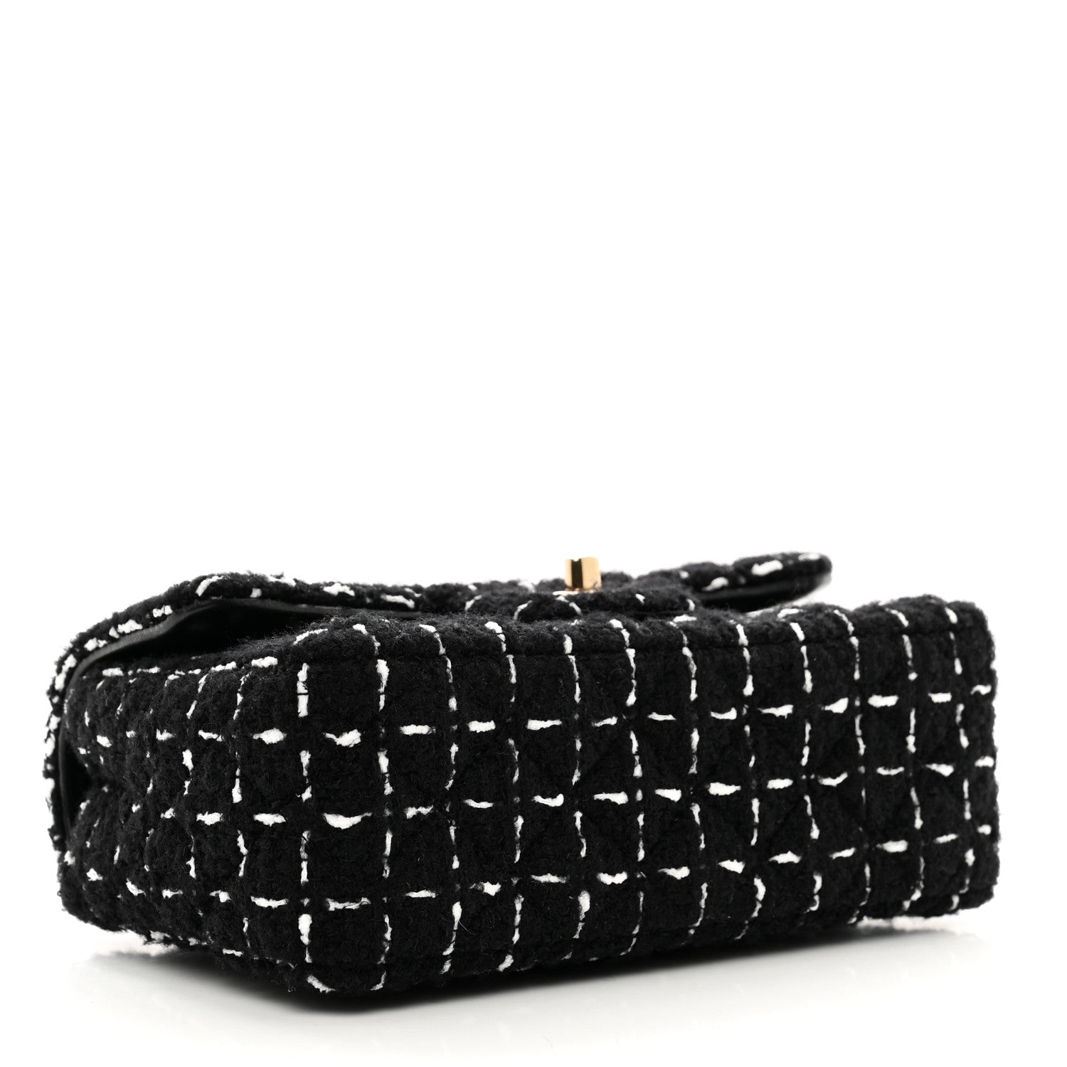 Chanel Wool Tweed Quilted Mini Rectangular Flap Black White 4 of 11