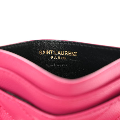 Saint Laurent Grain De Poudre Matelasse Chevron Monogram Credit Card Case Fresh Fuxia 6 of 8