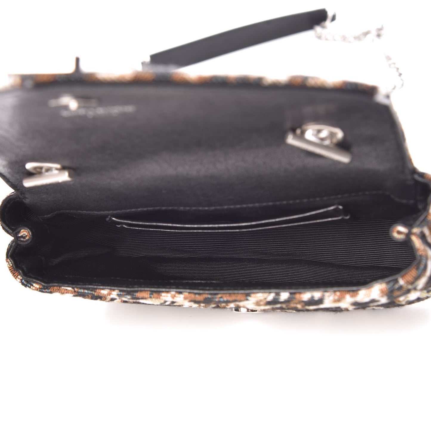 Jacquard Leopard Matelasse Chevron Monogram Baby Chain Bag Black