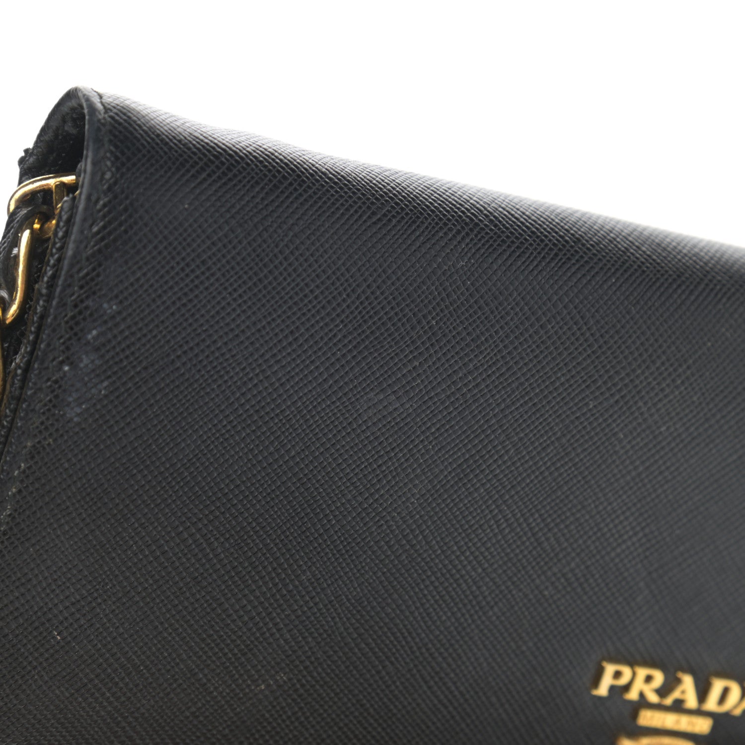Prada Saffiano Metal Oro Chain Wallet Black 11 of 12