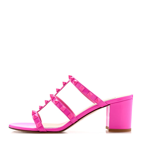 Patent Lacquered Monochrome Rockstud 60mm Caged Slide Sandals 37.5 Pink PP