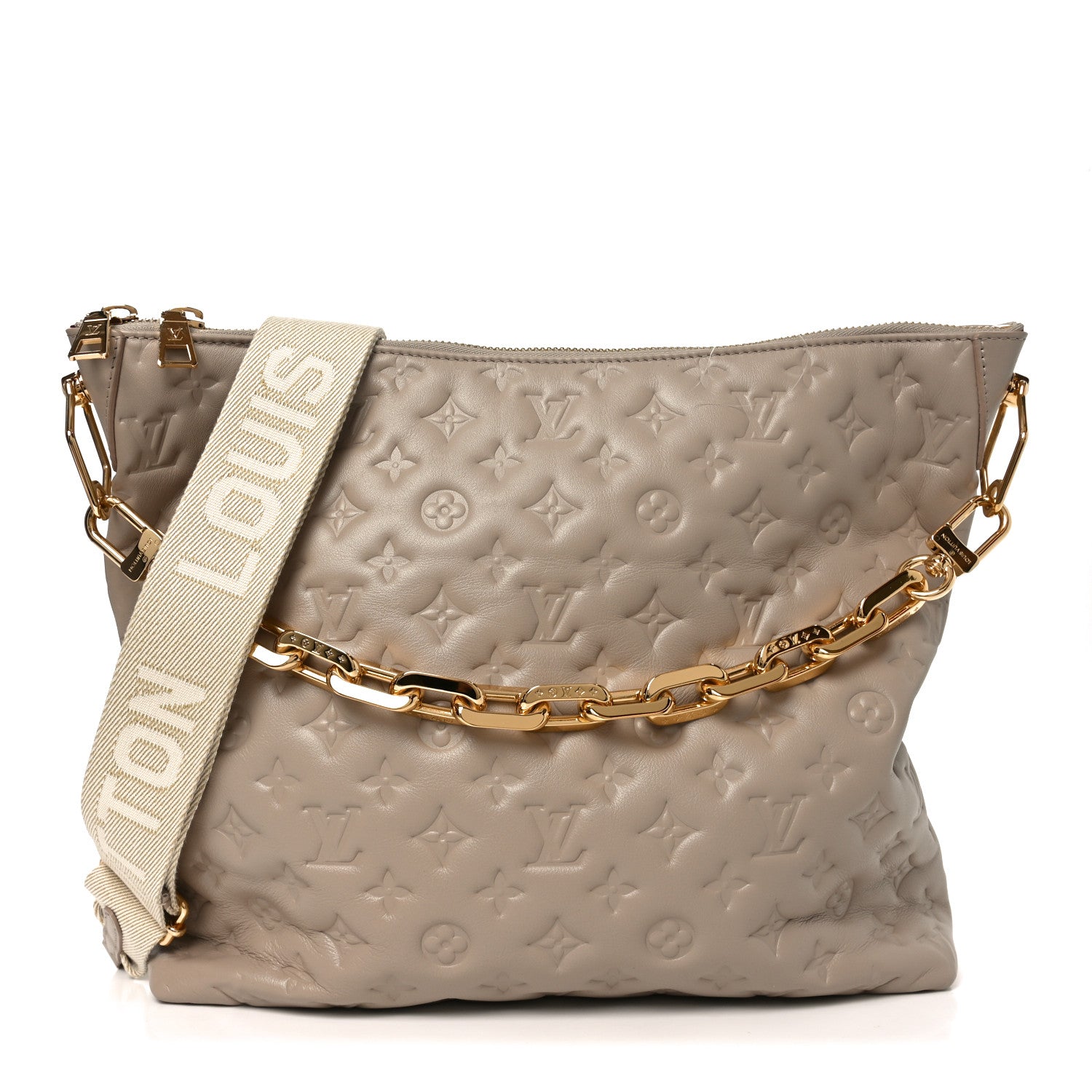 Louis Vuitton Lambskin Embossed Monogram Coussin Hobo MM Galet 1 of 10