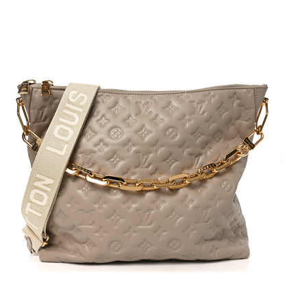 Louis Vuitton Lambskin Embossed Monogram Coussin Hobo MM Galet 1 of 10