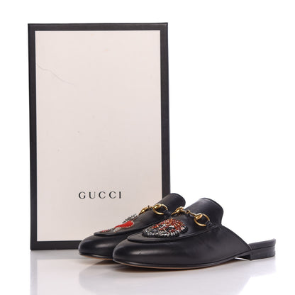 Gucci Calfskin Crystal Tiger Embroidered Womens Princetown Slippers 36 Black 9 of 9