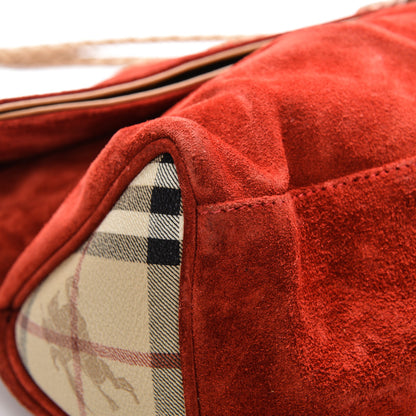 Burberry Suede Haymarket Check Horn Toggle Shoulder Bag Red 9 of 9