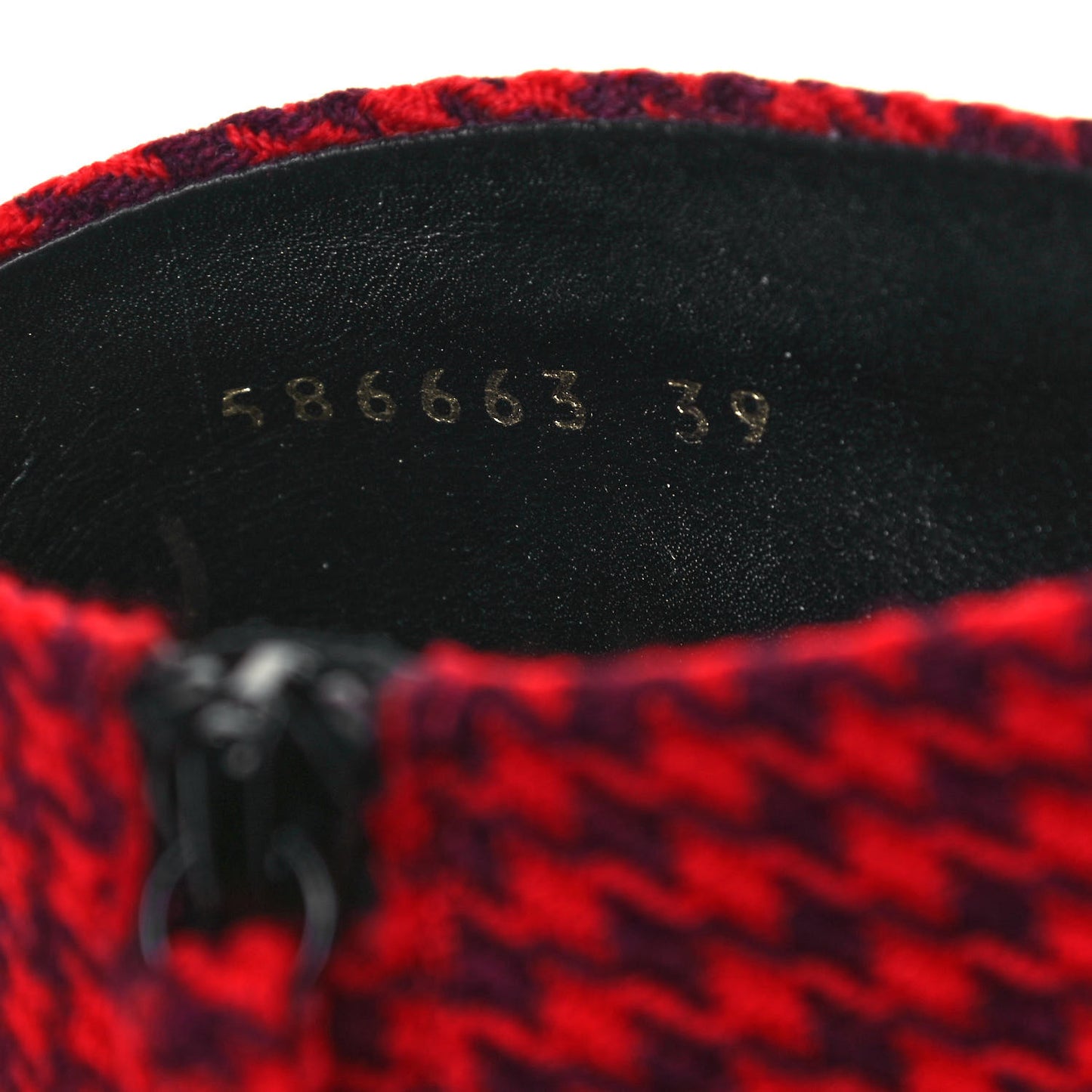 Wool Houndstooth BB Pointy Toe Ankle Booties 39 Red Black Gold