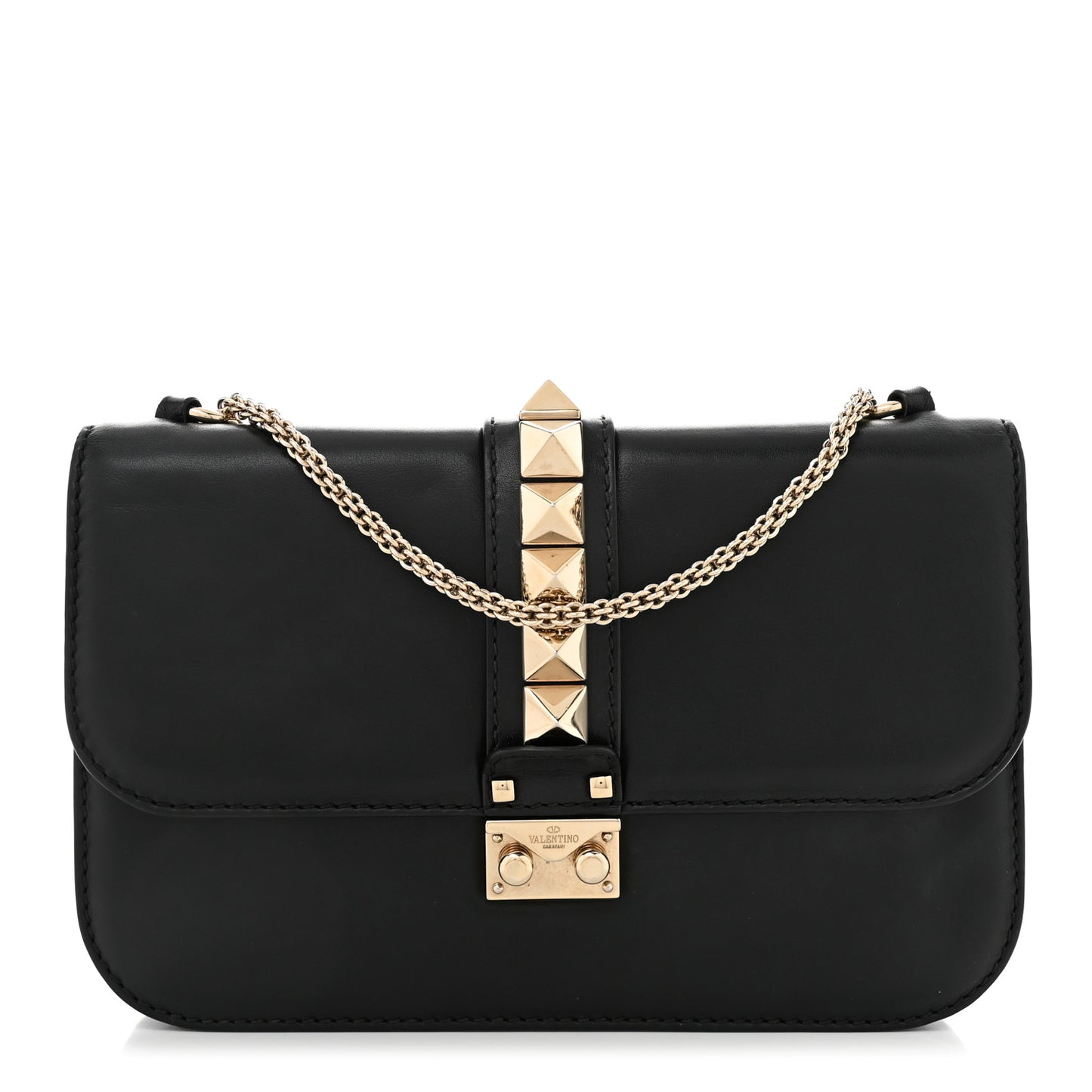 Vitello Medium Glam Lock Rockstud Flap Black